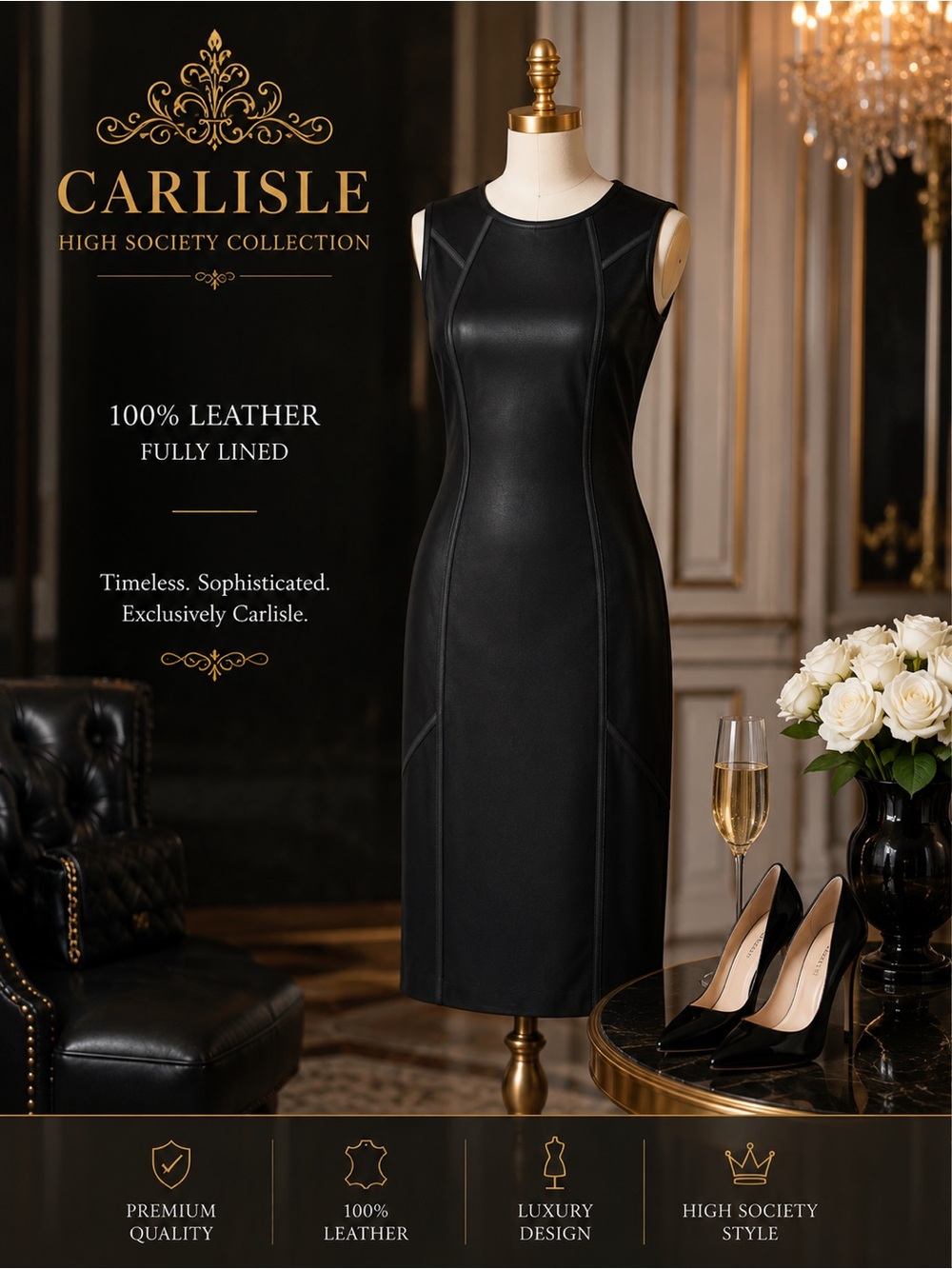 Carlisle 100 leather trimmed Dress size 4 Quite Luxury High Society Dress Sheath